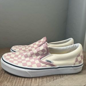 Vans Light Pink and White Checkered Slip On Shoes Women Size 7.5 Men 6